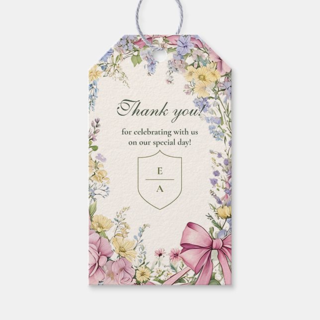 Vintage blomsterram bröllop presentetikett (Framsidan)