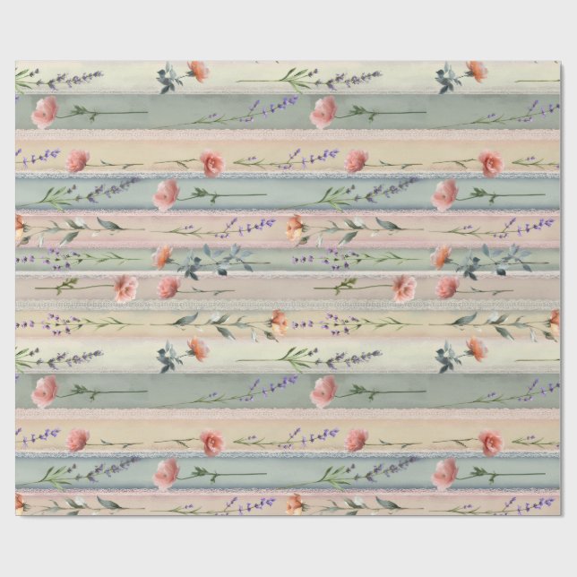 Vintage blomsterränder presentpapper (Platt)