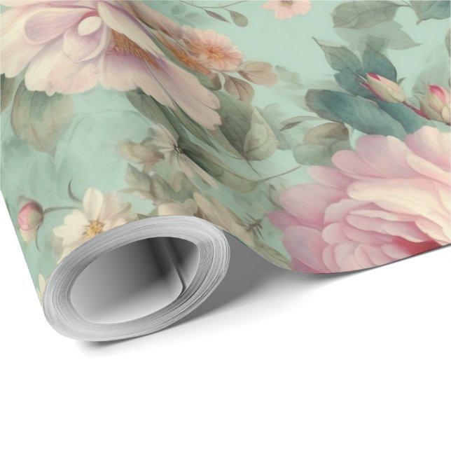 Vintage blomsterros akvarell decoupage presentpapper (Rulle Hörn)