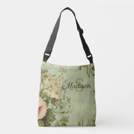 Vintage blomsterros grönska  axelväska