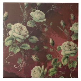 Vintage blomsterros grönska kakelplatta
