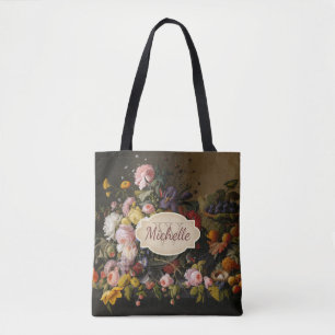Vintage blomsterros konst monogram & namn tygkasse
