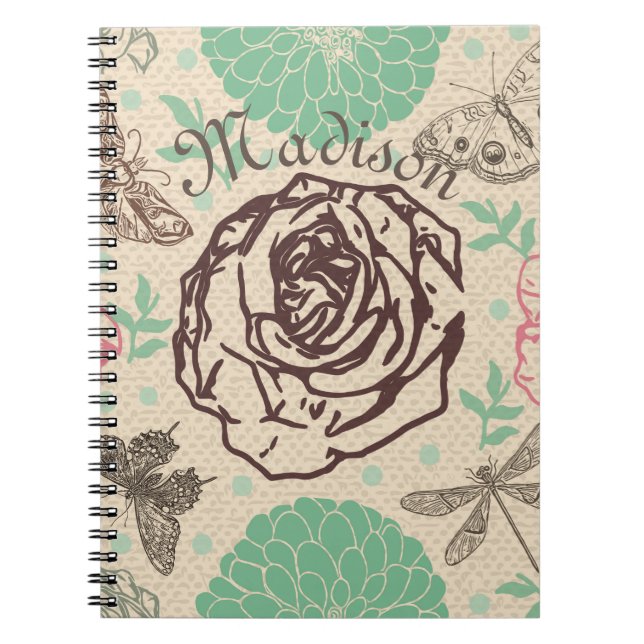 Vintage blomsterros trädgård anteckningsbok (Framsidan)