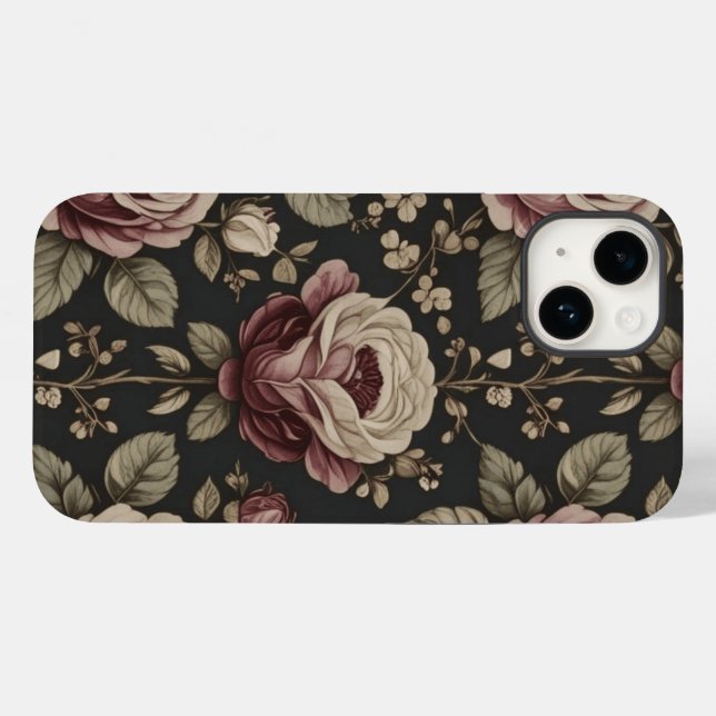 Vintage blomsterrosmönster Mörk gotisk telefonfodr (Baksida (horisontell))