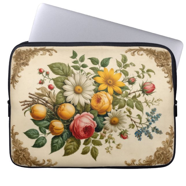 Vintage blomstersammansättning på pergament laptop fodral (Framsidan)