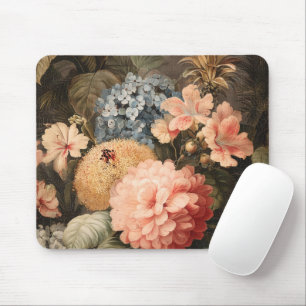 Vintage blomsterstilleben med röda och vita blommo musmatta
