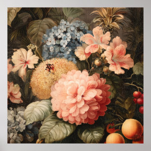 Vintage blomsterstilleben med röda och vita blommo poster