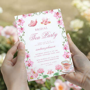 Vintage blomsterte med bruden Bröllopsbrunch Inbjudningar