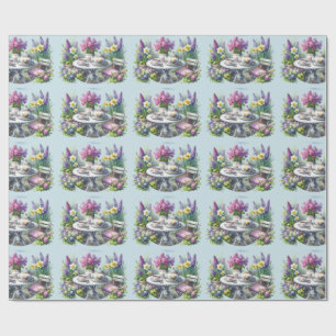 Vintage blomstertepartaj i trädgården presentpapper