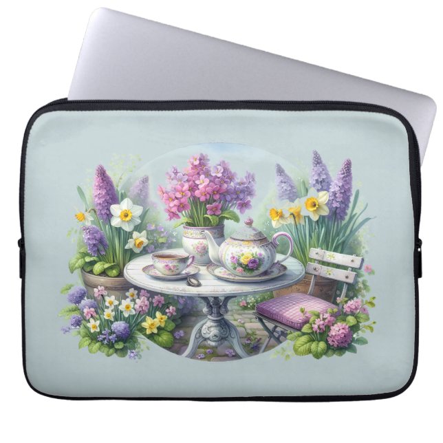 Vintage blomsterteparty i trädgården laptop fodral (Framsidan)