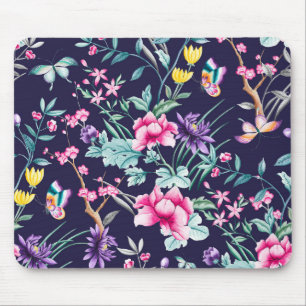 Vintage Blomsterträdgård Regnbåge Butterfly Blue Musmatta