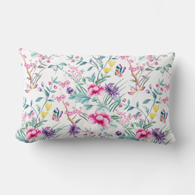 Vintage Blomsterträdgård Regnbågslampan Butterfly  Lumbarkudde (Framsida)