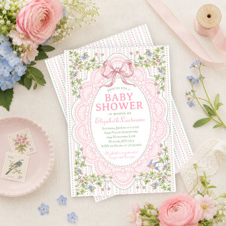 Vintage blomstrande blommor och spets babyfirande inbjudningar