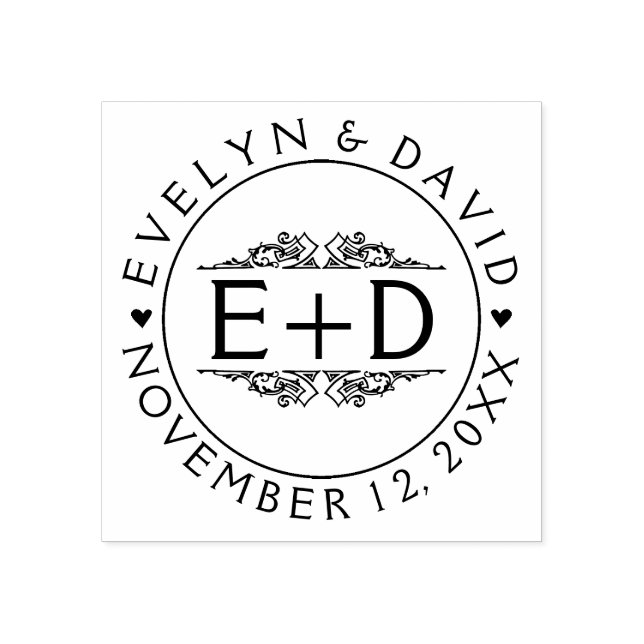 Vintage blomstrar ram, initialer och bröllop stämpel (Tryck)