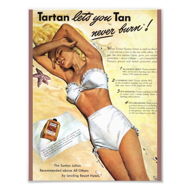 Vintage Blonde Girl Tanning Lotion and Photo Fototryck (Framsidan)