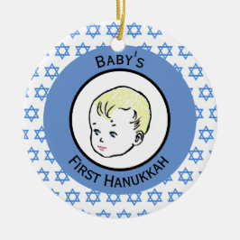 Vintage Blonde Hair Baby första Hanukkah Julgransprydnad Keramik