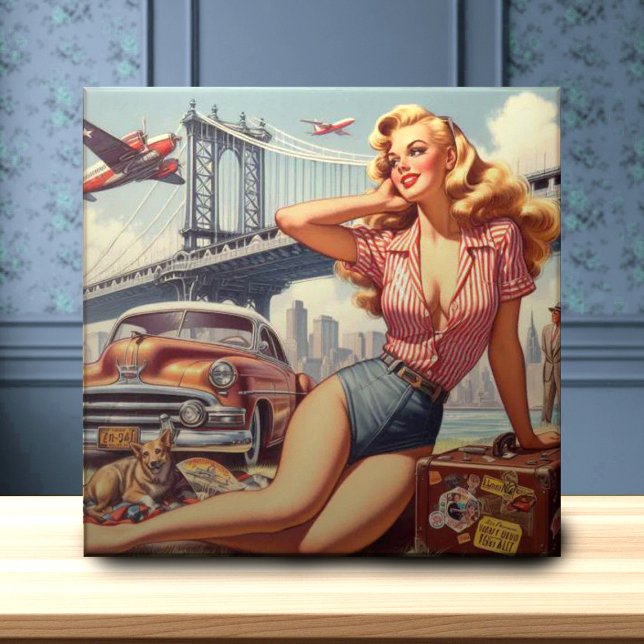 Vintage Blonde Pin-up Kakelplatta (Skapare uppladdad)