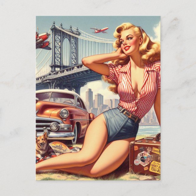 Vintage Blonde Pin-up Vykort (Framsida)