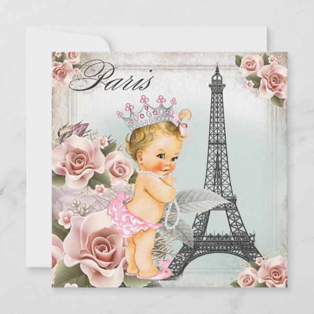 Vintage Blonde Princess Paris Baby Shower Inbjudningar (Framsida)