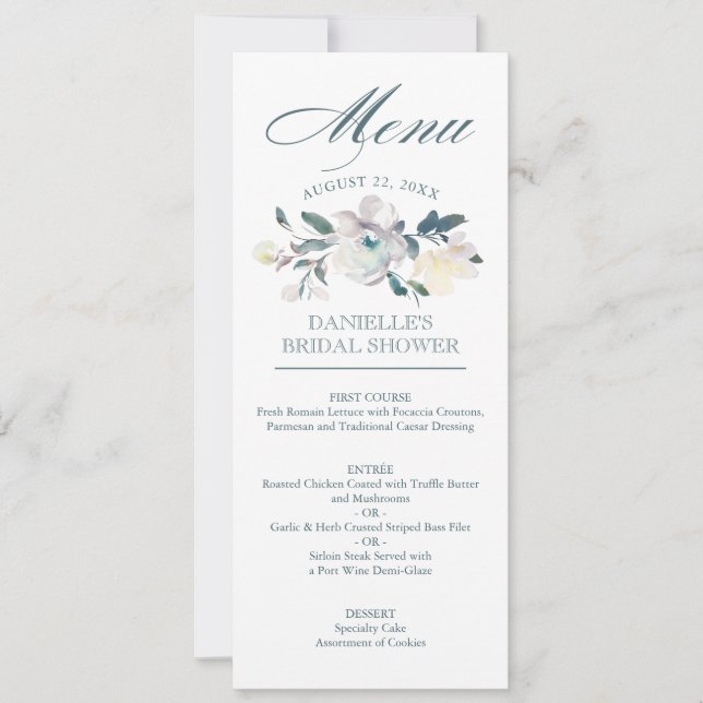 Vintage Bloom| Blommigt av vattenfärg| Menyn Bröll Inbjudningar (Framsida)