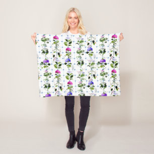 Vintage Bloom Natural Rosa Lila Blommigt Botanik Fleecefilt