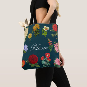 Vintage Bloom Svart Blommig Mörk Botanisk Tygkasse