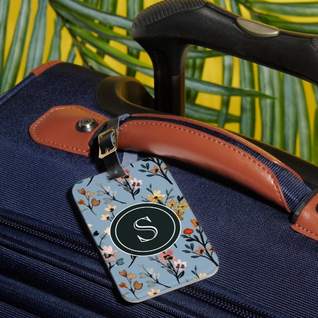 Vintage Blooms: Mjuk blå Blommigt, vattenfärg Bagagebricka (Framsida Insitu 1)