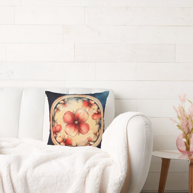 Vintage Blossom Medallion – Blommig Kastkudde Kudde (Soffa)