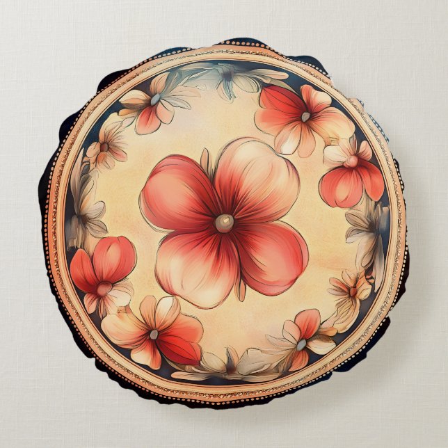 Vintage Blossom Medallion – Rund Blommig Kudd Kudde (Baksidan)