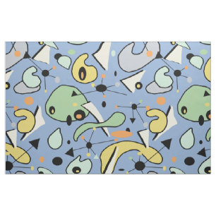 Vintage Blue 1950-talets atommes- och njurformar s Tyg