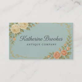 Vintage Blue and Peach Floral Business Card Visitkort
