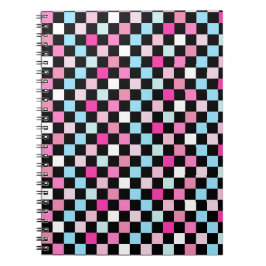 Vintage Blue and Pink Checkered Pattern Anteckningsbok
