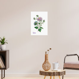 Vintage Blue and Purple Botanical Aster  Poster