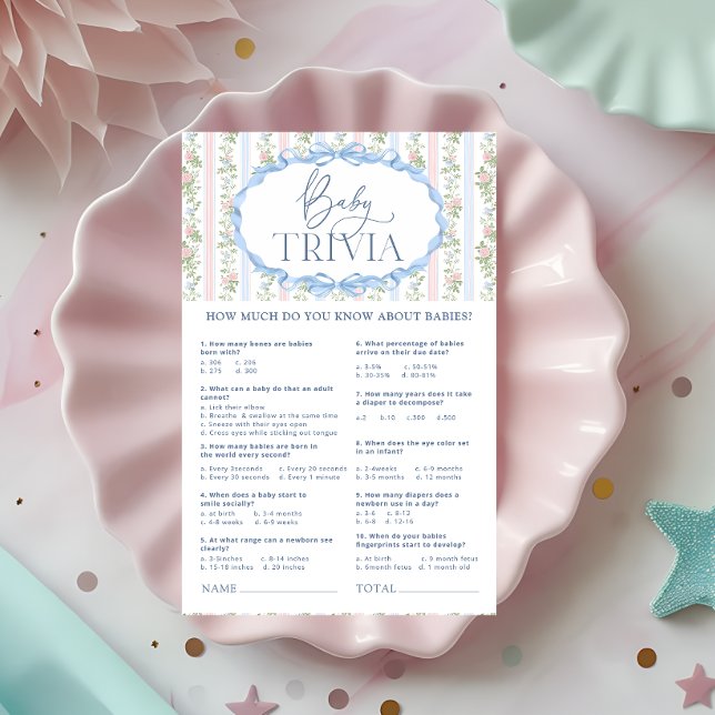 Vintage Blue and Rosa Blommigt Baby Trivia-spel (Skapare uppladdad)