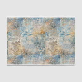 Vintage Blue and Sepia Blommigt Collage Mönster #4