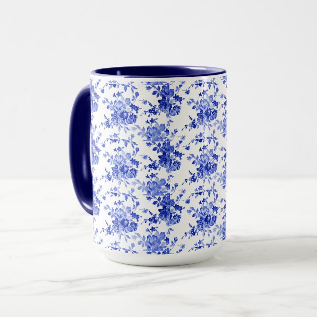 Vintage Blue and White Blommönster  Mugg (Framsida vänster)