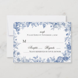 Vintage Blue and White Floral Wedding RSVP OSA Kort