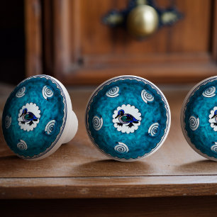 Vintage Blue Anka och Snäcka William de Morgan Knopp