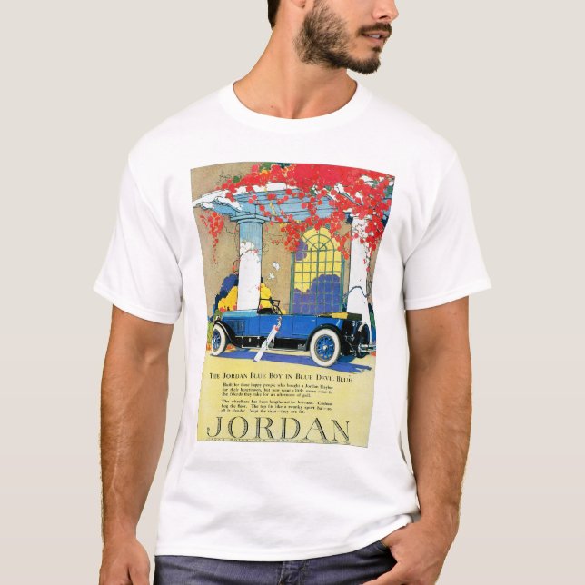 Vintage Blue Automobile Ad T-shirt (Framsida)