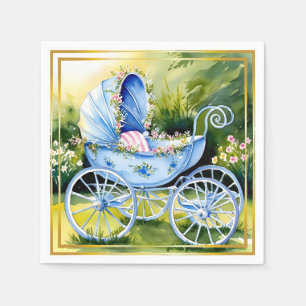 Vintage Blue Baby Carriage in Garden Bloom Pappersservett