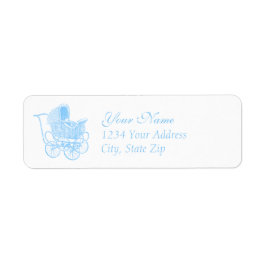 Vintage Blue Baby Carriage Returadress Etikett