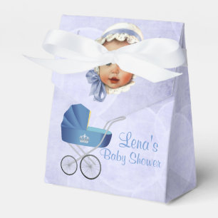 Vintage Blue Baby & Carriage Tält Favor Boxes Presentaskar