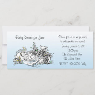 Vintage Blue Baby Shower Inbjudningar