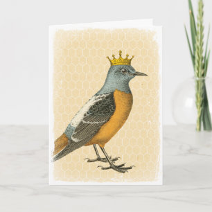 Vintage Blue Bird med Guld Krona Kort