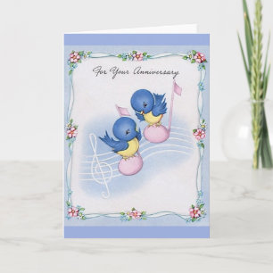 Vintage Blue Bird Musical Anniury Card Kort