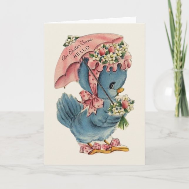 Vintage Blue Bird Påsk Greeting Card Helgkort (Framsida)