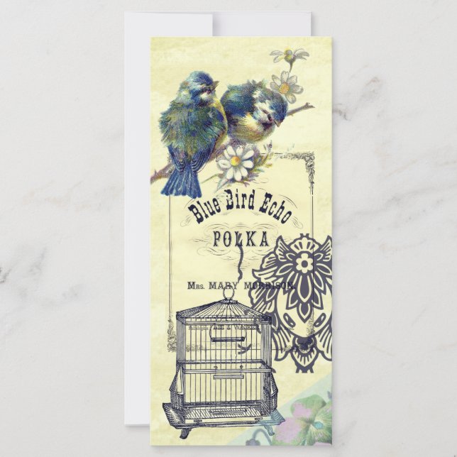 Vintage Blue Birdcage Collage Bookmark (Framsida)