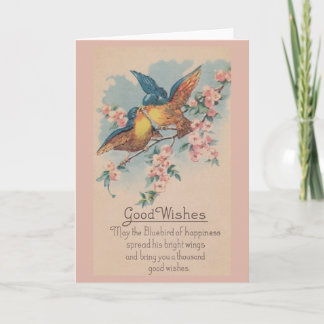 Vintage Blue Birds Bra Önskemål Greeting Card Kort