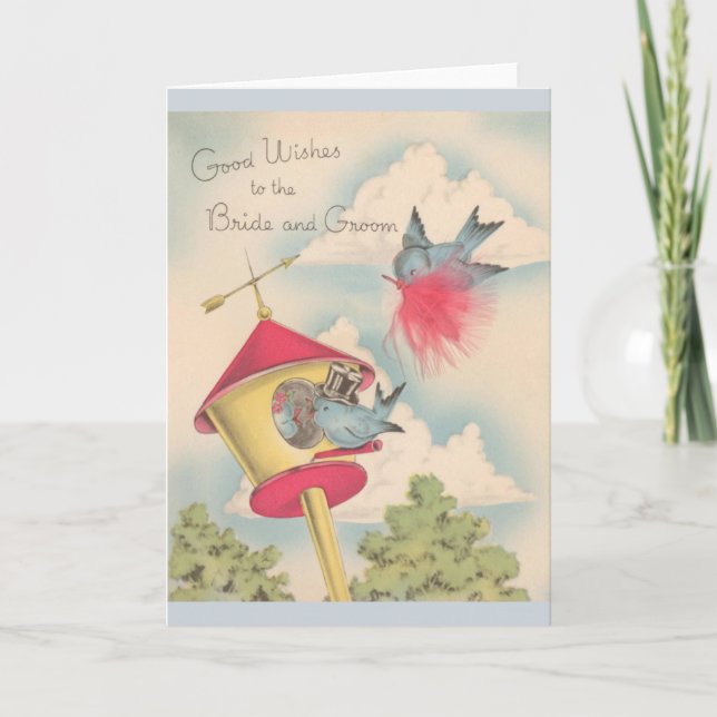 Vintage Blue Birds Bröllop Greeting Card Kort (Framsida)