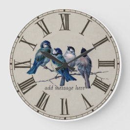 Vintage Blue Birds Illustrated Stor Klocka
